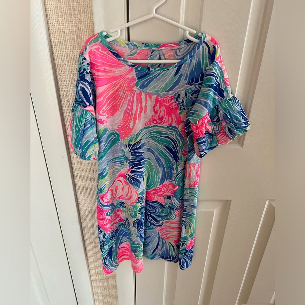 Lilly Pulitzer Girls Puff Sleeve Dress Size Large (8-10) EUC